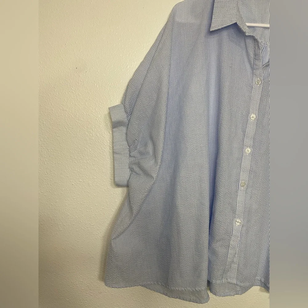 Classic Blue Striped Button Down Shirt for Women - Picture 6 of 14